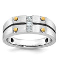 14k Two-tone IBGoodman Men's w/Black Rhod Satin Diamond Complete Ring