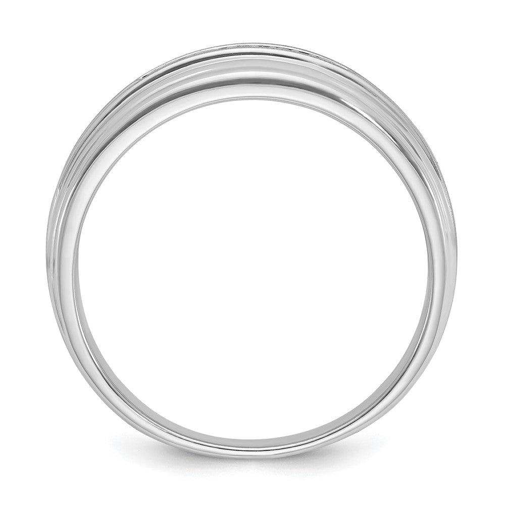 14kw IBGoodman Men's Polished Satin & Grooved 5-Stone Diamond Ring