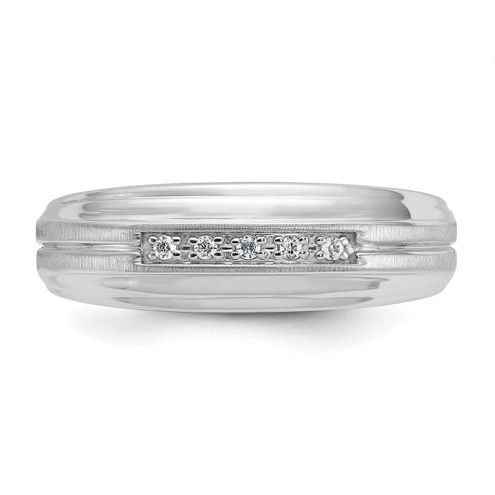 14kw IBGoodman Men's Polished Satin & Grooved 5-Stone Diamond Ring