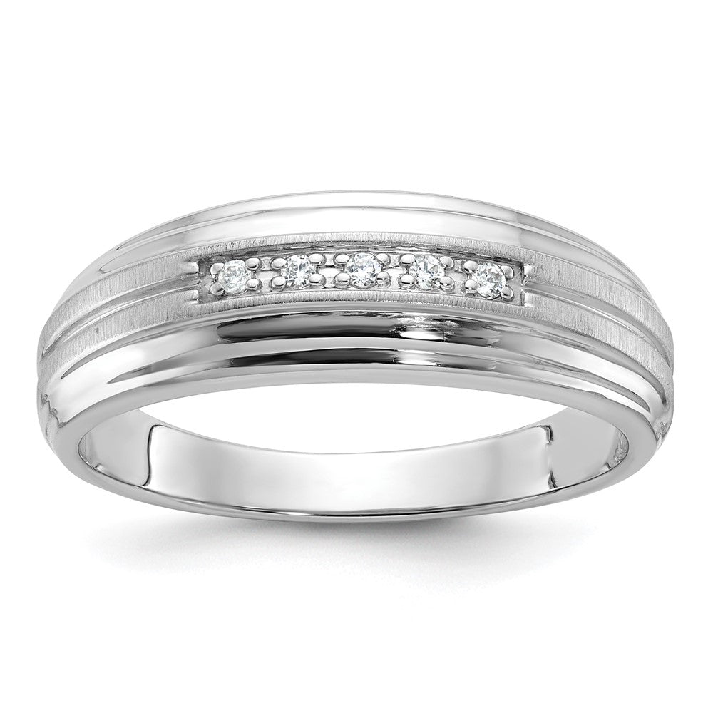14kw IBGoodman Men's Polished Satin & Grooved 5-Stone Diamond Ring