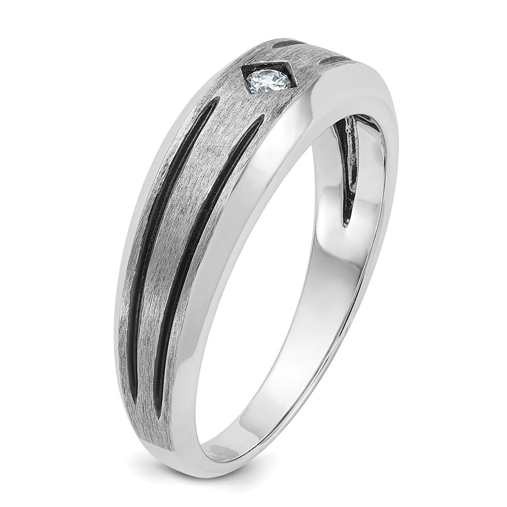 14k White Gold IBGoodman Men's w/Black Rhod Satin Diamond Complete Ring
