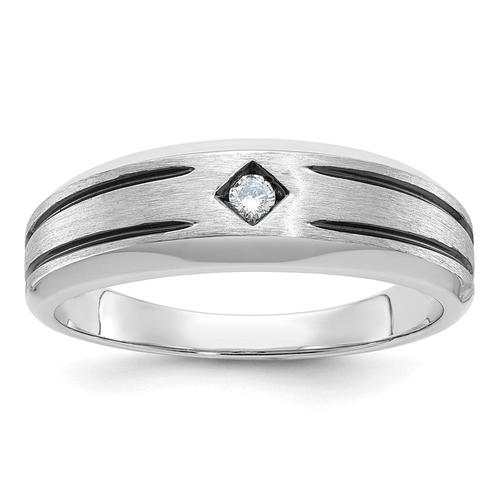 14k White Gold IBGoodman Men's w/Black Rhod Satin Diamond Complete Ring