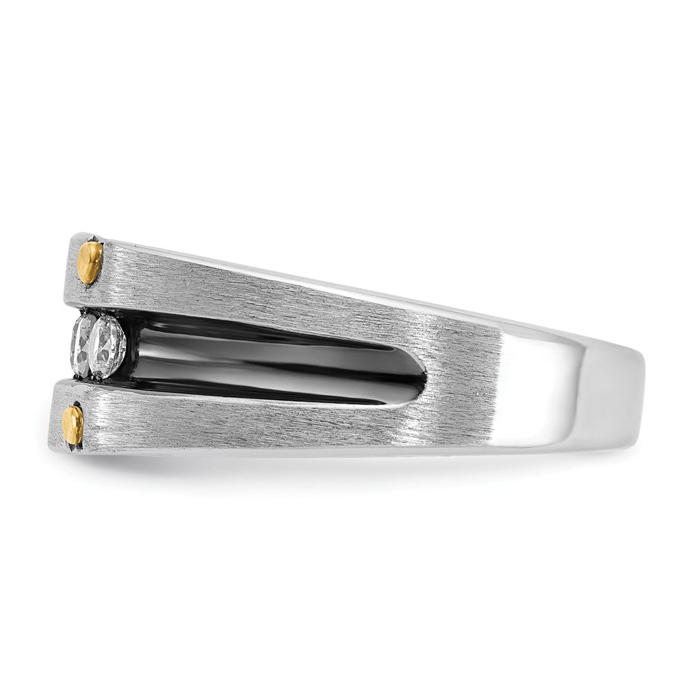 14ktt w/ Blk RH IBGoodman Men's Satin/Grooved 5-Stone Diamond Ring