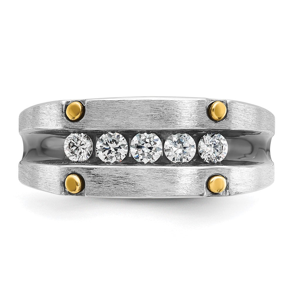 14k Two-tone IBGoodman Men's Polished/Satin/Grooved 5-Stone Ring Mtg