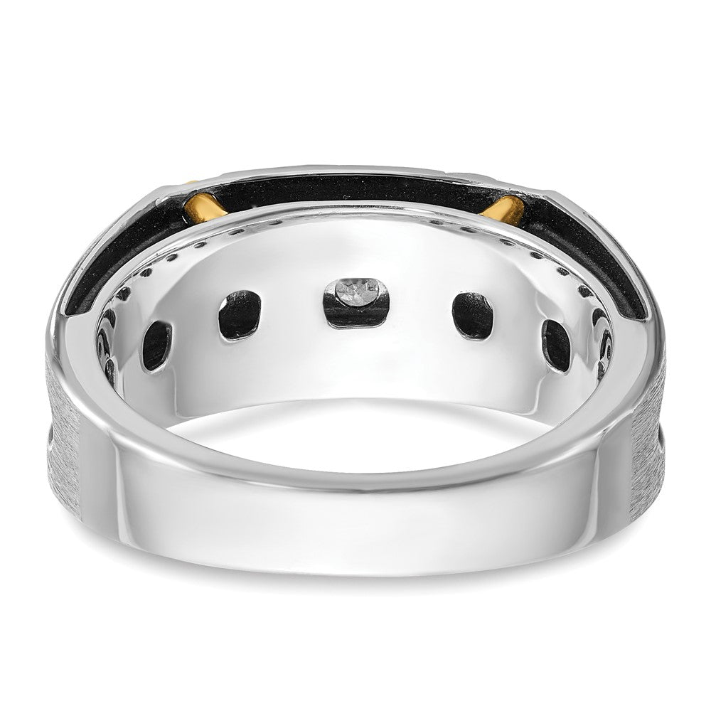 14ktt w/ Blk RH IBGoodman Men's Satin/Grooved 5-Stone Diamond Ring