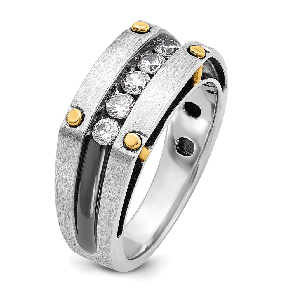 14ktt w/ Blk RH IBGoodman Men's Satin/Grooved 5-Stone Diamond Ring