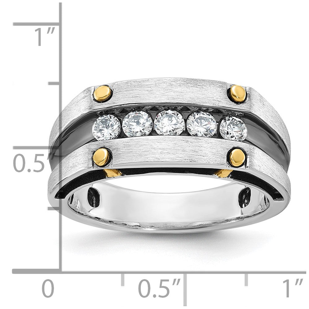 14ktt w/ Blk RH IBGoodman Men's Satin/Grooved 5-Stone Diamond Ring