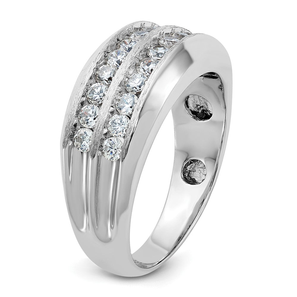14kw IBGoodman Men's Polished Satin Grooved 2-Row Diamond Ring