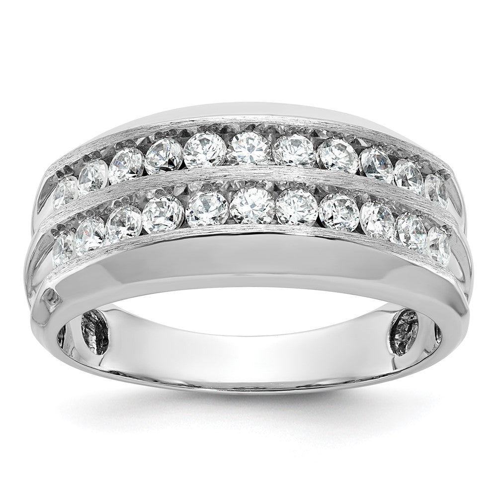 14kw IBGoodman Men's Polished Satin Grooved 2-Row Diamond Ring