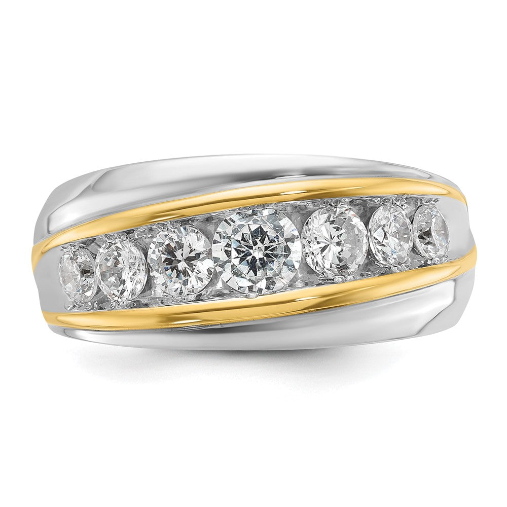 14k Two-tone IBGoodman Men's Polished/Grooved 7-Stone Diamond Ring