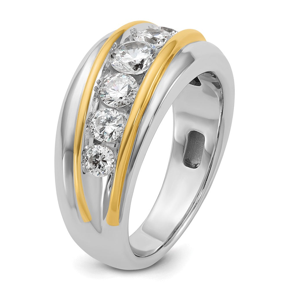 14k Two-tone IBGoodman Men's Polished/Grooved 7-Stone Diamond Ring