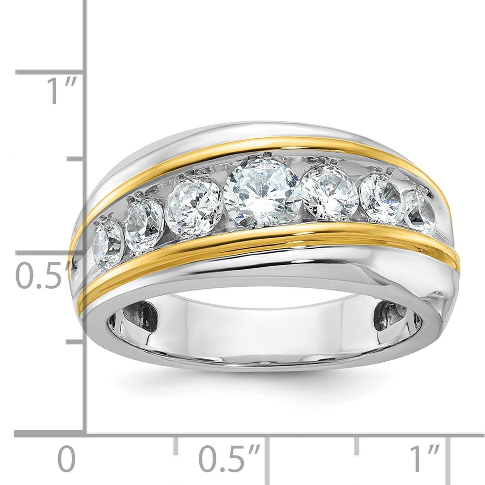 14k Two-tone IBGoodman Men's Polished/Grooved 7-Stone Diamond Ring
