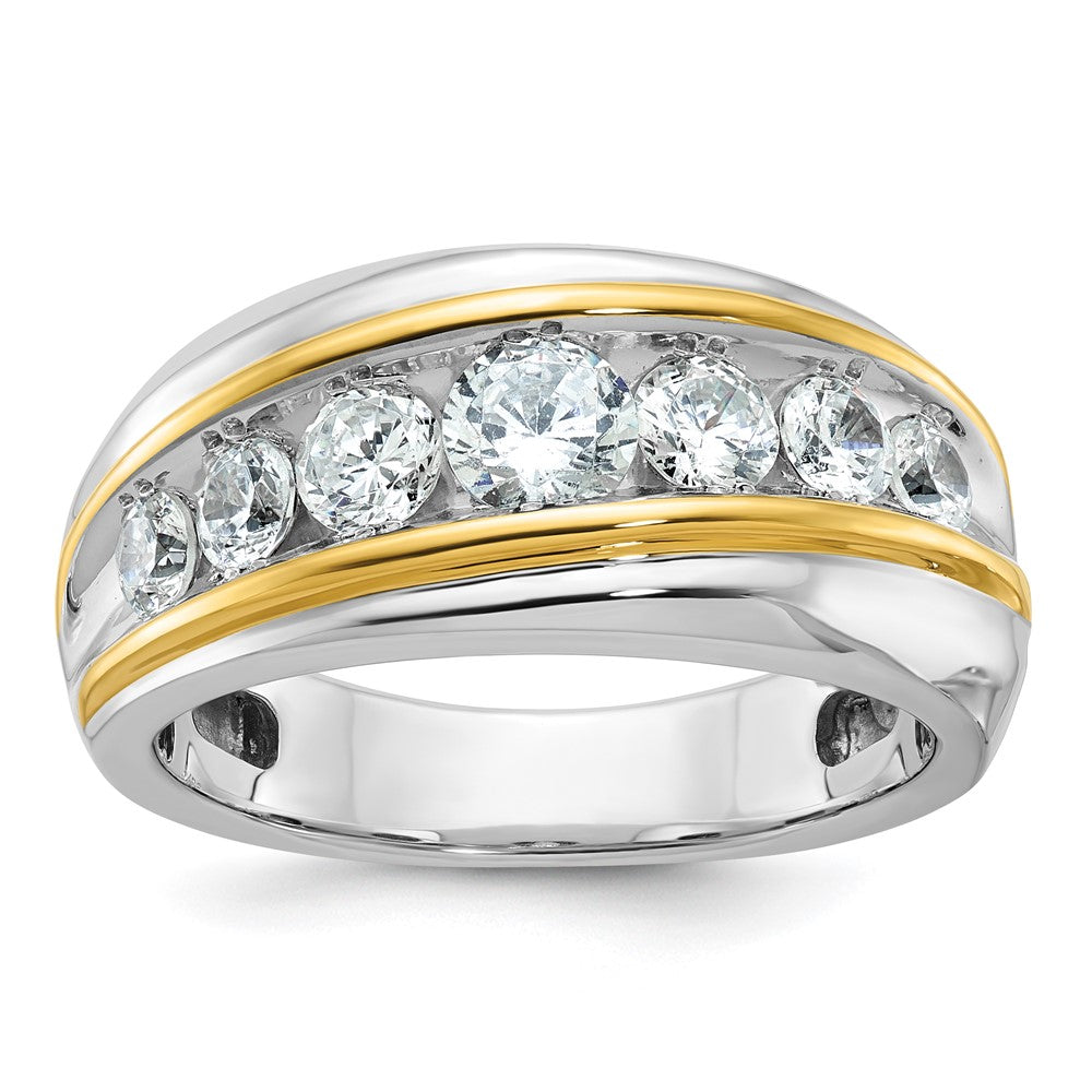 14k Two-tone IBGoodman Men's Polished/Grooved 7-Stone Diamond Ring