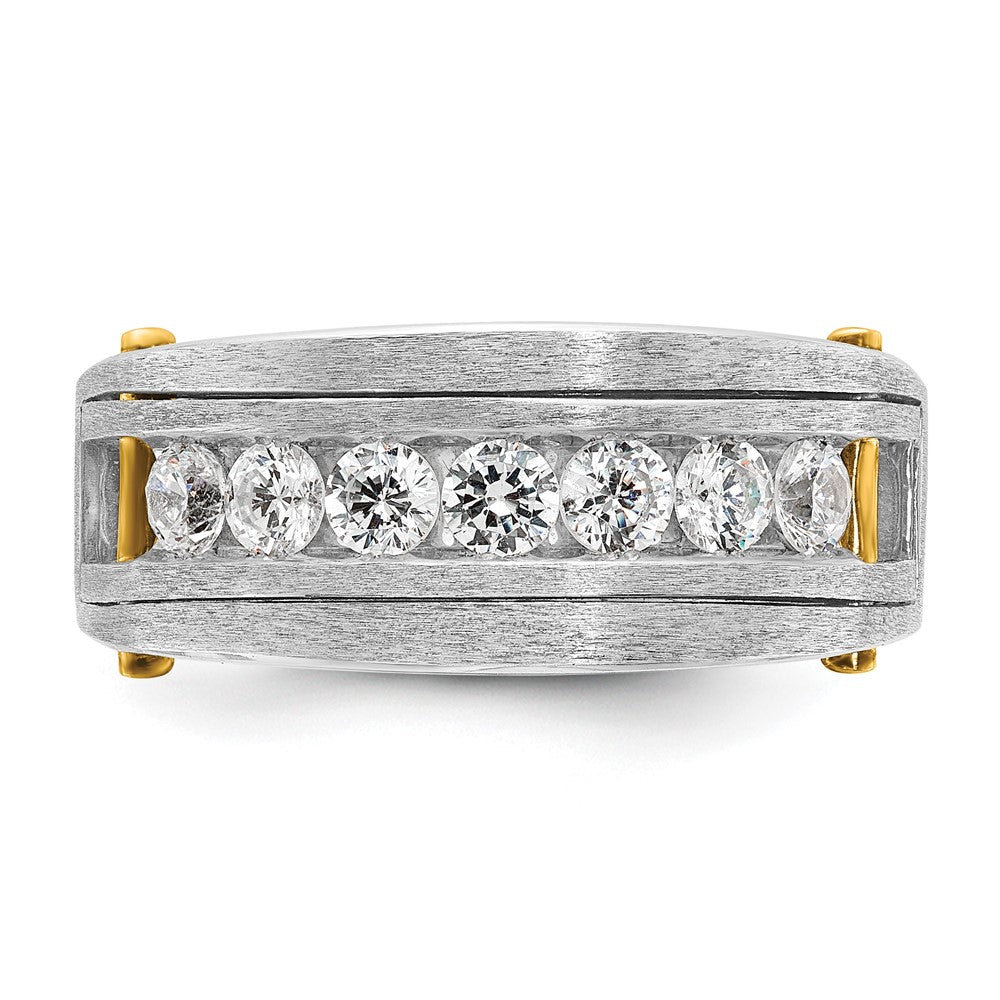 14k Two-tone IBGoodman Men's Polished & Satin 7-Stone Diamond Ring
