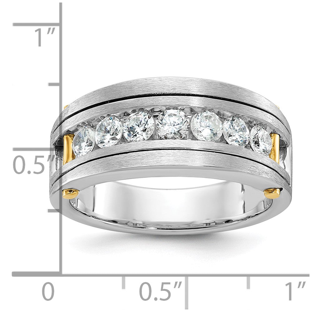 14k Two-tone IBGoodman Men's Polished & Satin 7-Stone Diamond Ring