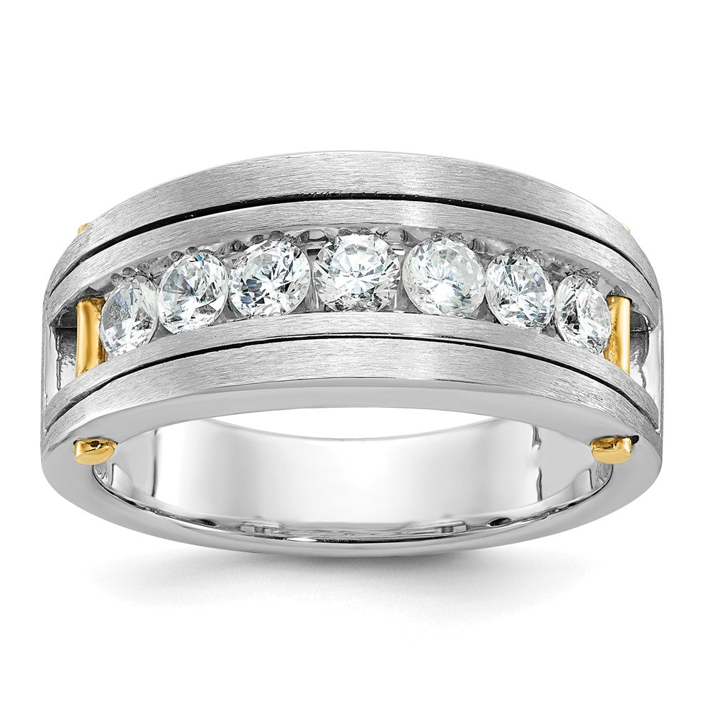 14k Two-tone IBGoodman Men's Polished & Satin 7-Stone Ring Mounting