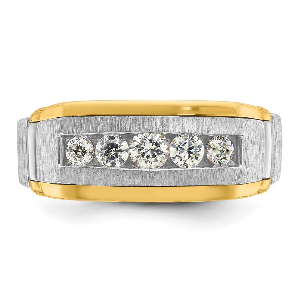 14ktt IBGoodman Men's Polished Satin & Beaded 5-Stone Diamond Ring