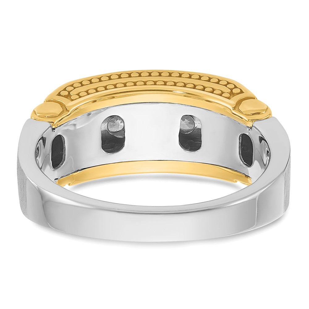 14ktt IBGoodman Men's Polished Satin & Beaded 5-Stone Diamond Ring