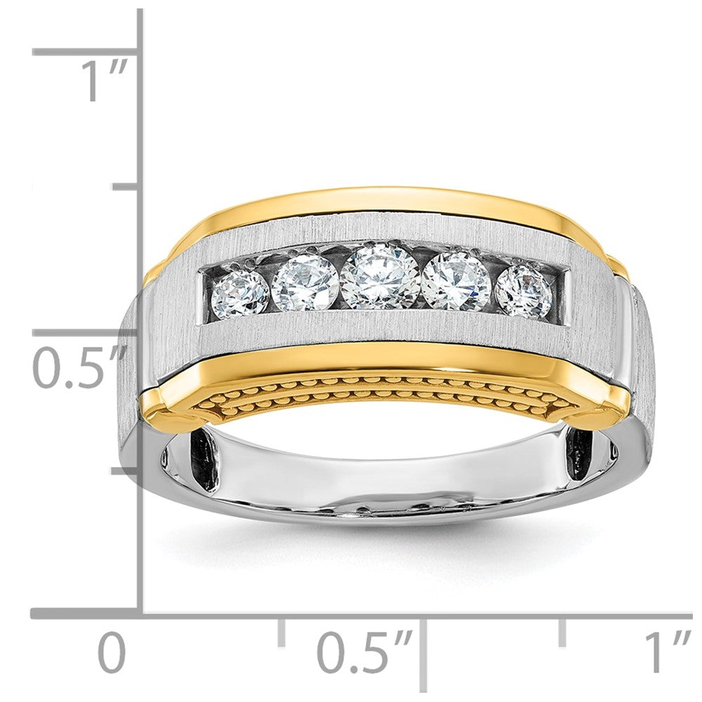 14ktt IBGoodman Men's Polished Satin & Beaded 5-Stone Diamond Ring
