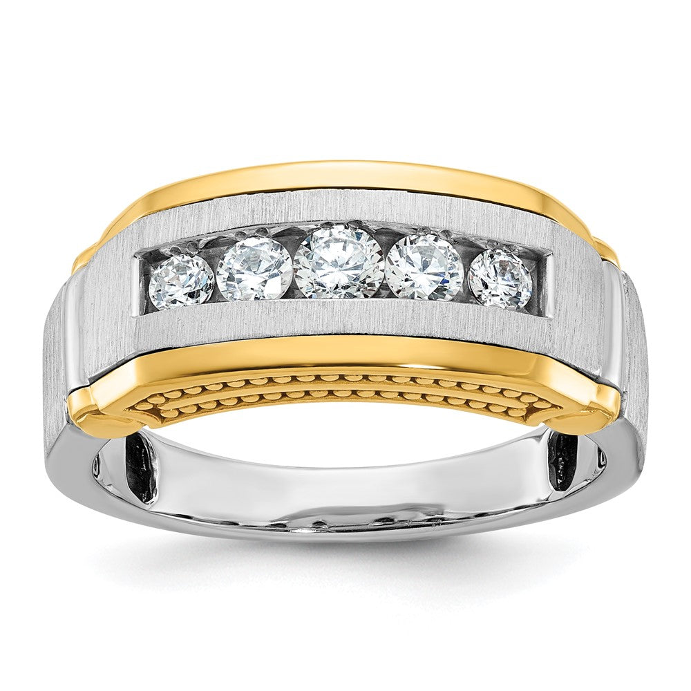 14ktt IBGoodman Men's Polished Satin & Beaded 5-Stone Ring Mounting