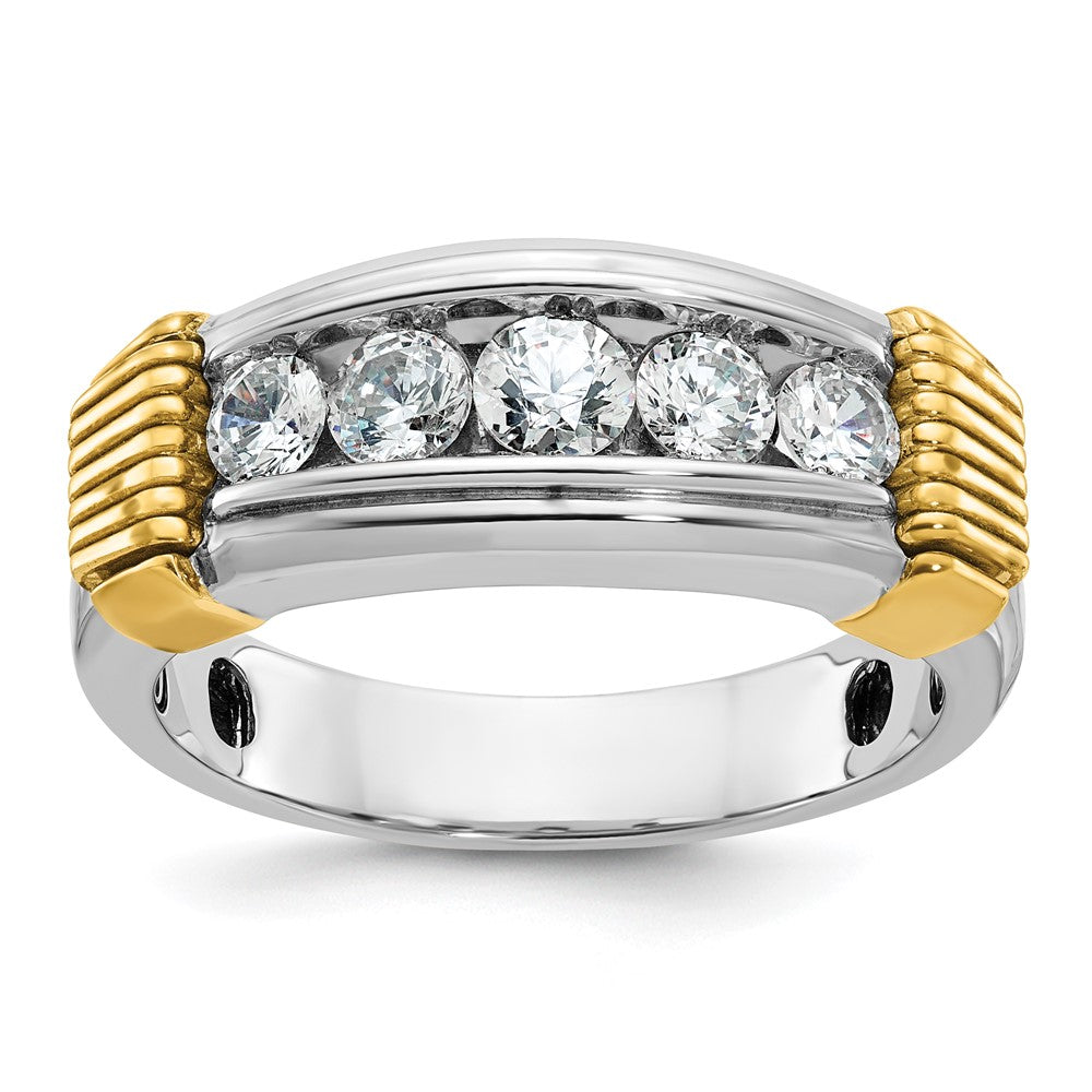 14k Two-tone IBGoodman Men's Polished & Textured 5-Stone Dia Ring