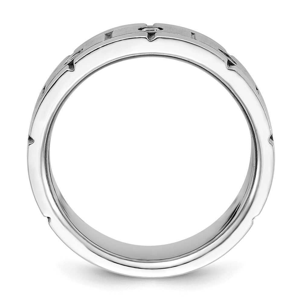 14k White Gold 3 Stone Polished Satin and Grooved Men's Ring Mounting