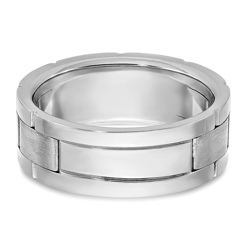 14k White Gold 3 Stone Polished Satin and Grooved Men's Ring Mounting