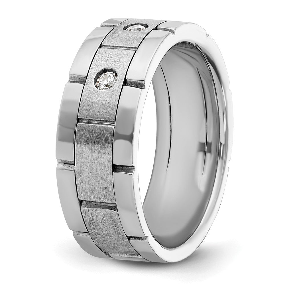 14k White Gold 3 Stone Polished Satin and Grooved Men's Ring Mounting