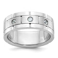 14k White Gold 3 Stone Polished Satin and Grooved Men's Ring Mounting