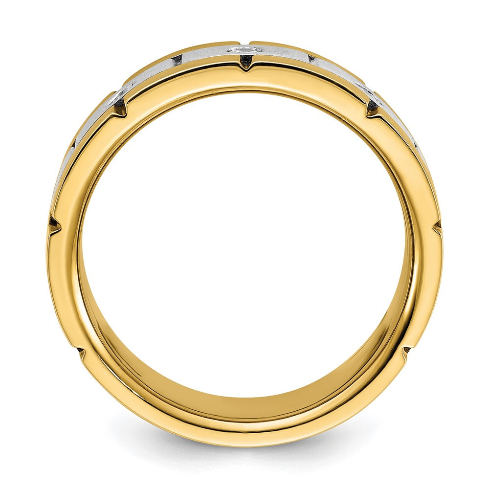 14ktt IBGoodman Men's Satin & Grooved 3-Stone AA Diamond Ring