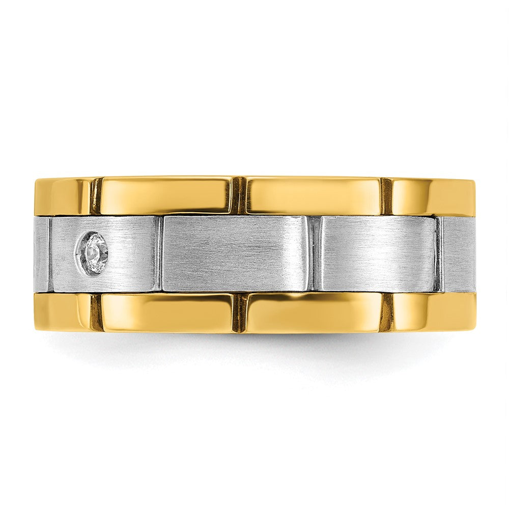 14ktt IBGoodman Men's Satin & Grooved 3-Stone AA Diamond Ring
