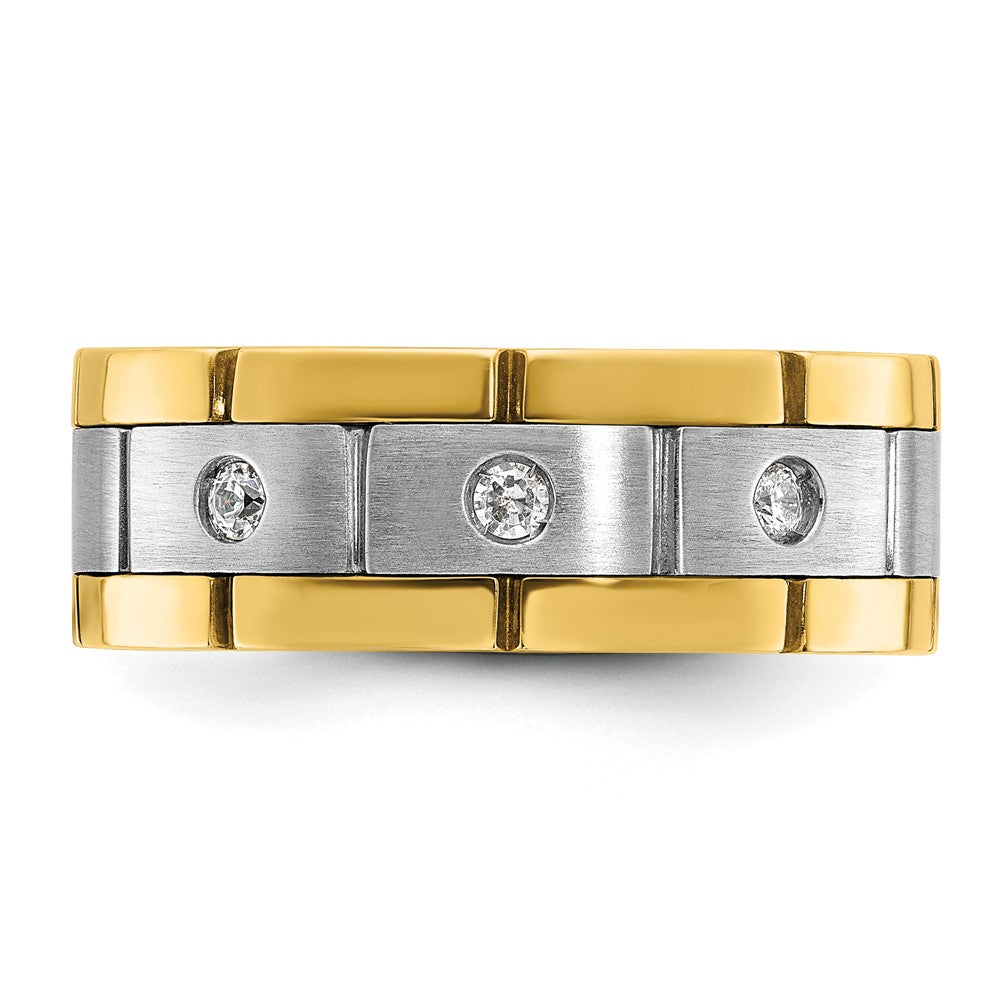 14ktt IBGoodman Men's Satin & Grooved 3-Stone AA Diamond Ring