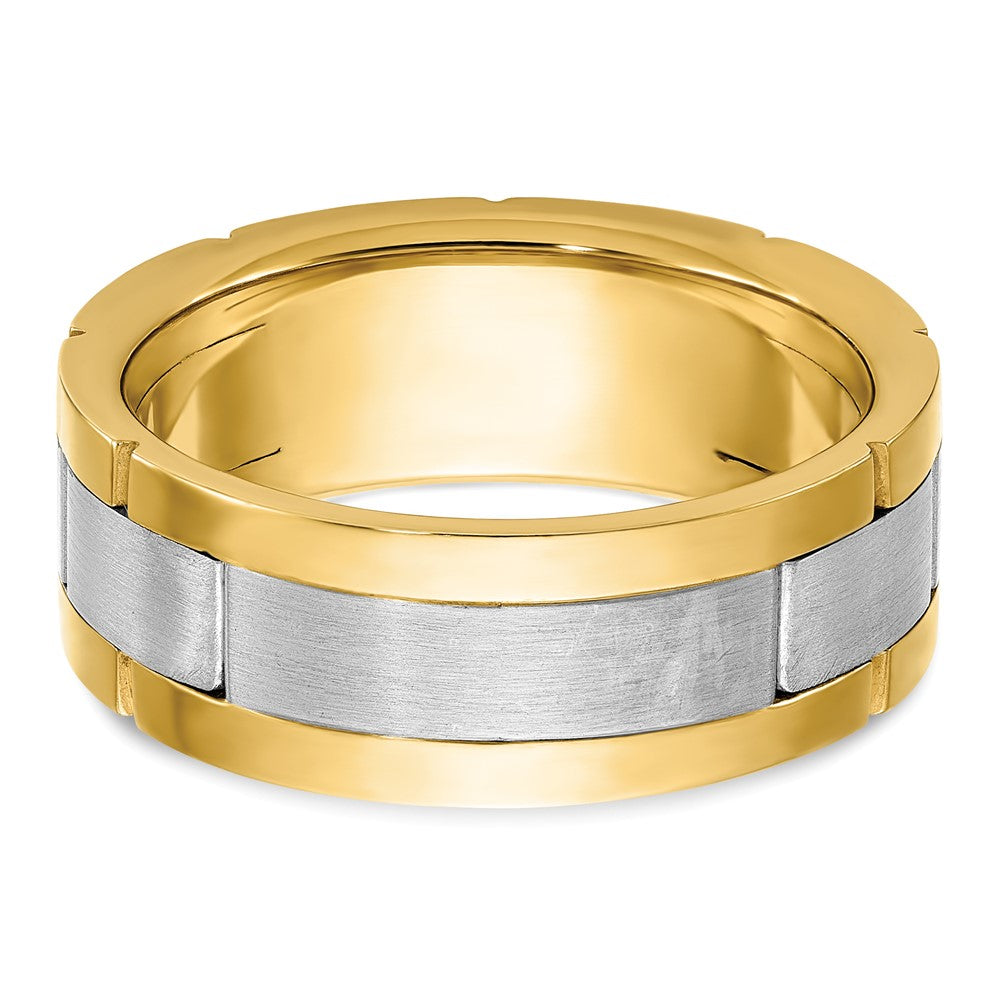 14ktt IBGoodman Men's Satin & Grooved 3-Stone AA Diamond Ring
