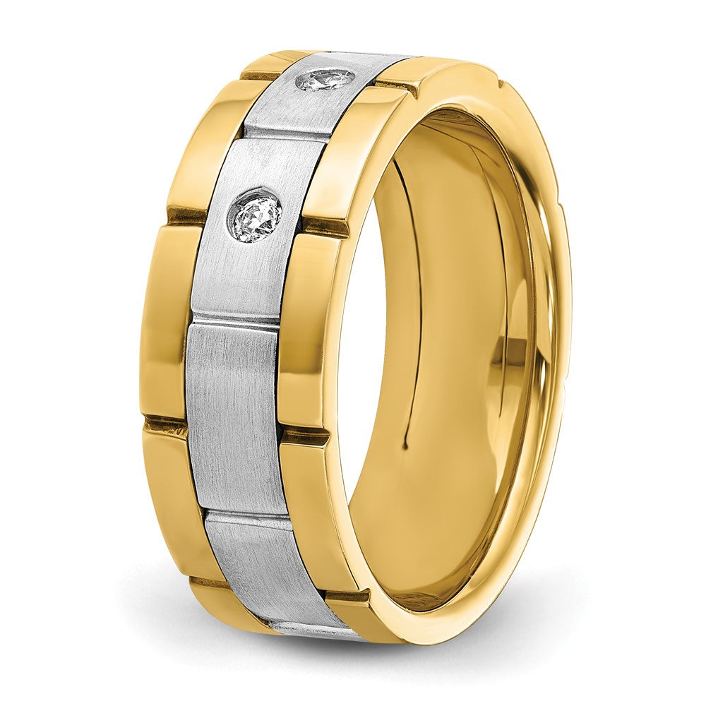 14ktt IBGoodman Men's Satin & Grooved 3-Stone AA Diamond Ring
