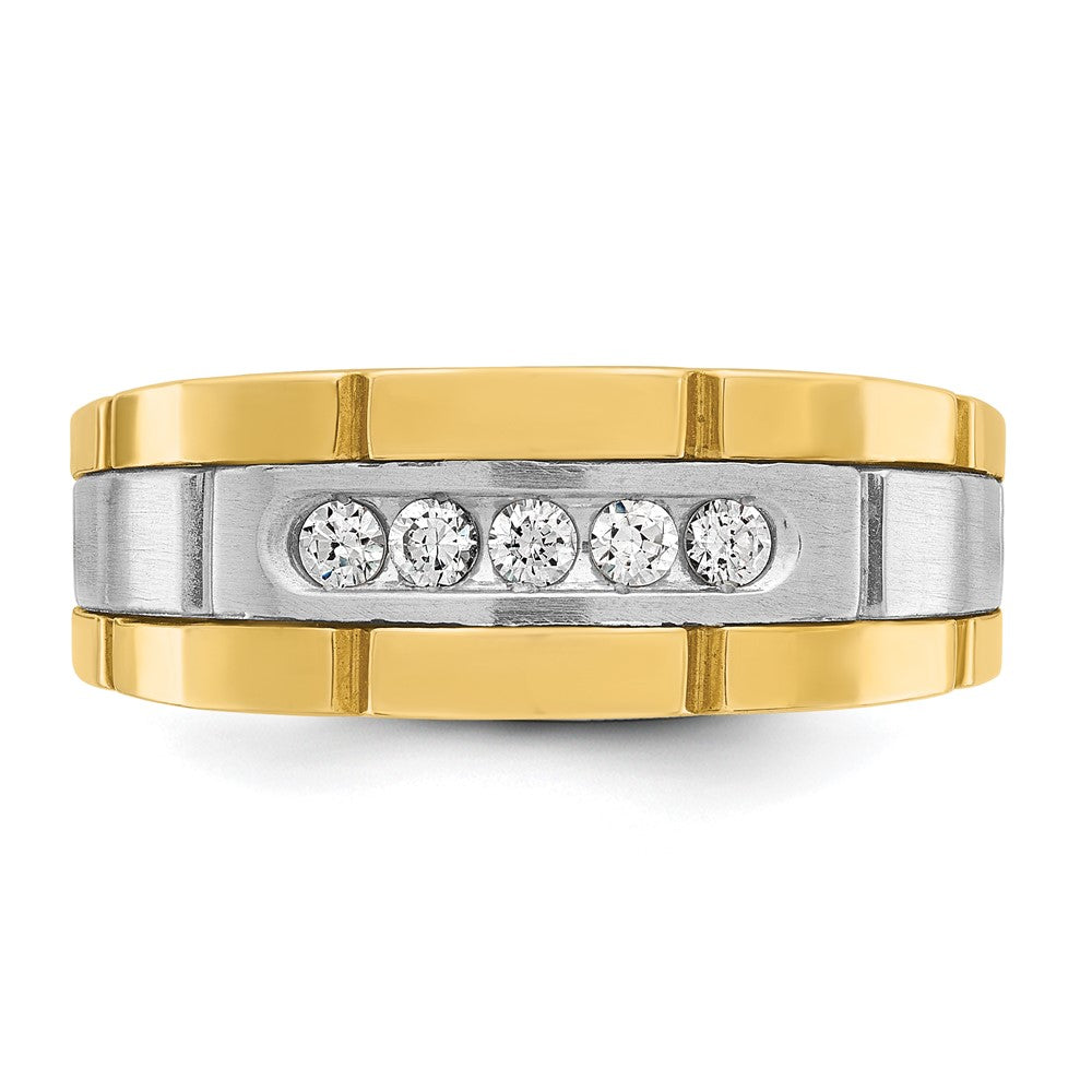 14k Two-tone IBGoodman Men's Polished & Grooved 5-Stone Ring Mtg
