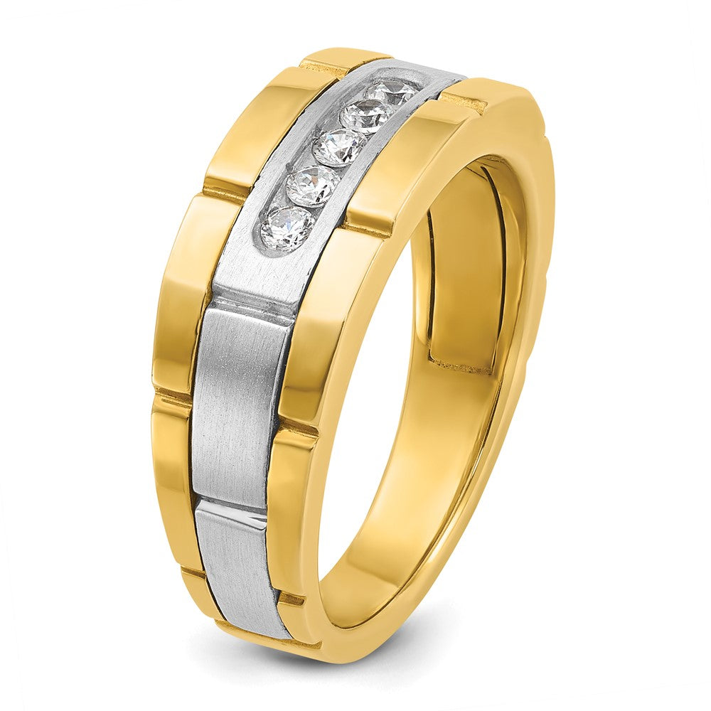 14ktt IBGoodman Men's Polished & Grooved 5-Stone Diamond Ring