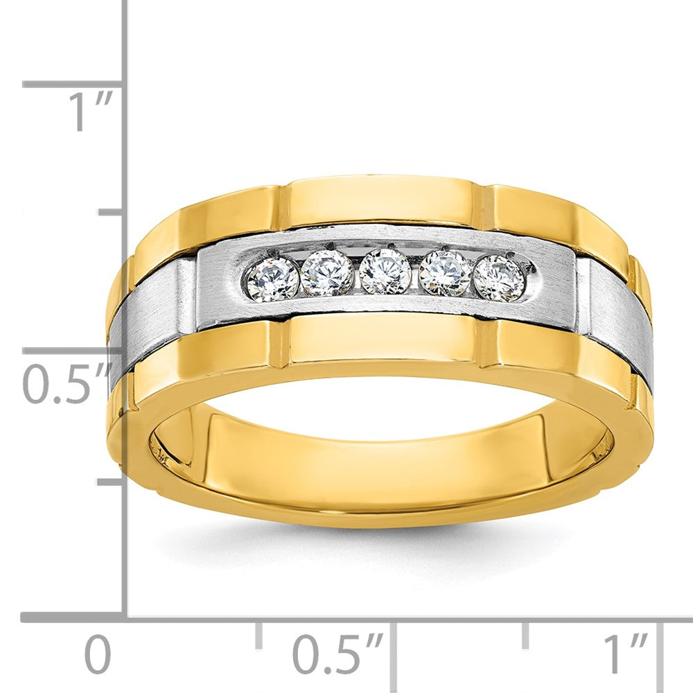 14ktt IBGoodman Men's Polished & Grooved 5-Stone Diamond Ring