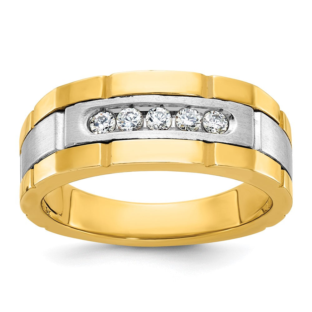 14k Two-tone IBGoodman Men's Polished & Grooved 5-Stone Ring Mtg