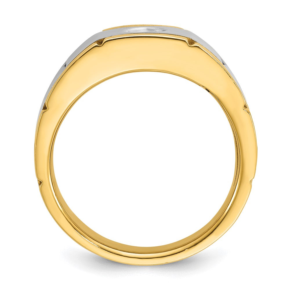 14k Two-tone IBGoodman Men's Polished and Satin Diamond Complete Ring