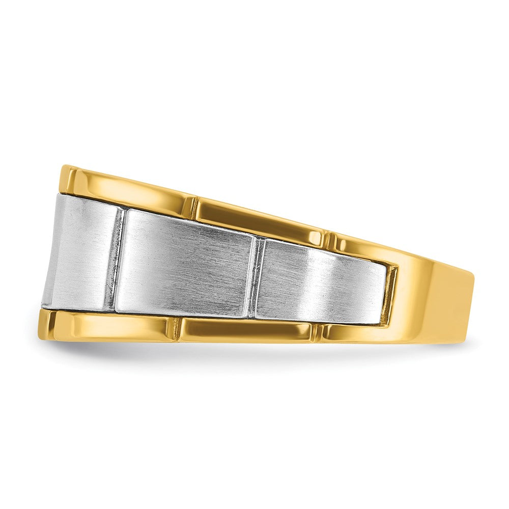 14k Two-tone IBGoodman Men's Polished and Satin Diamond Complete Ring