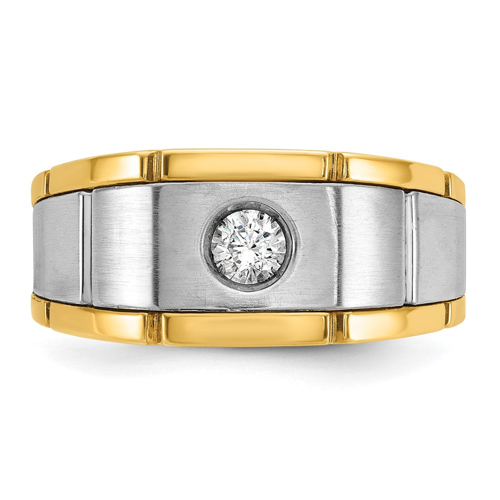 14k Two-tone IBGoodman Men's Polished and Satin Diamond Complete Ring
