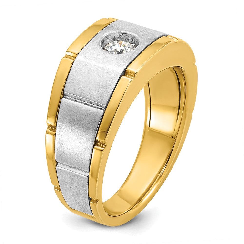 14k Two-tone IBGoodman Men's Polished and Satin Diamond Complete Ring
