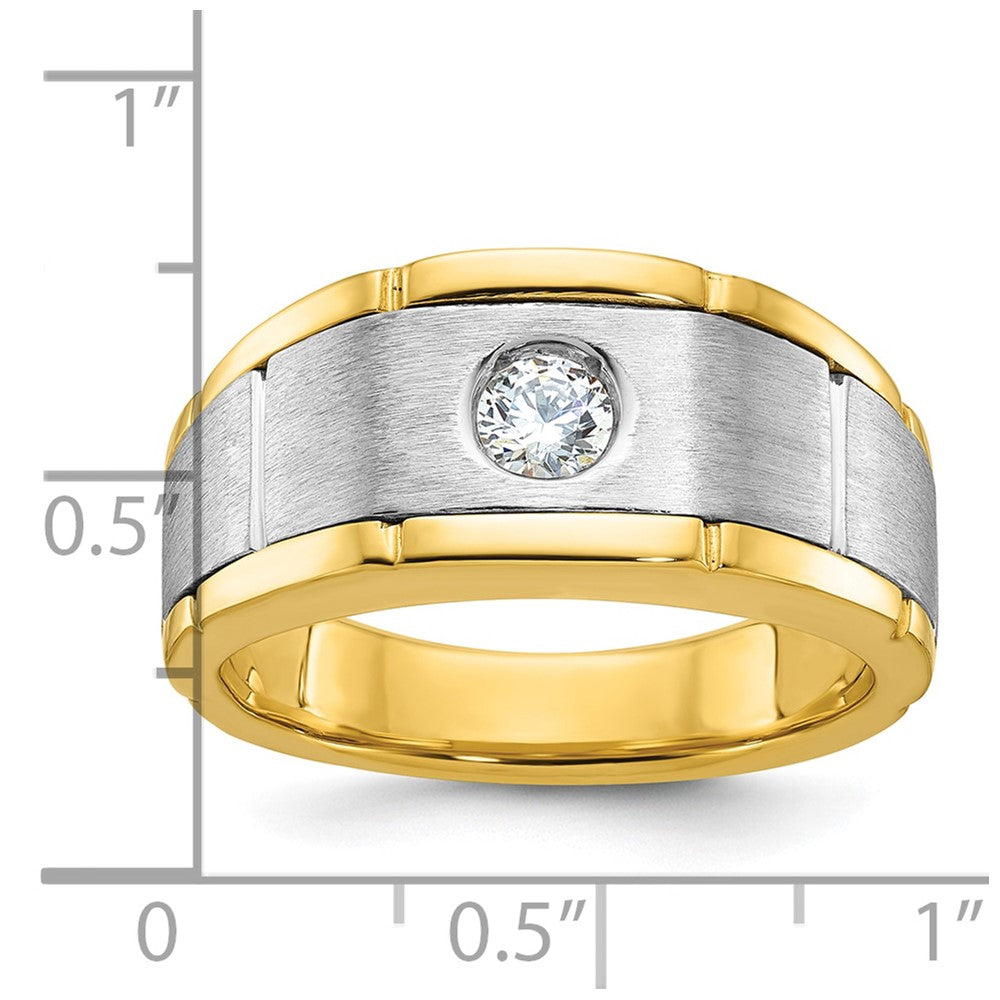 14k Two-tone IBGoodman Men's Polished and Satin Diamond Complete Ring