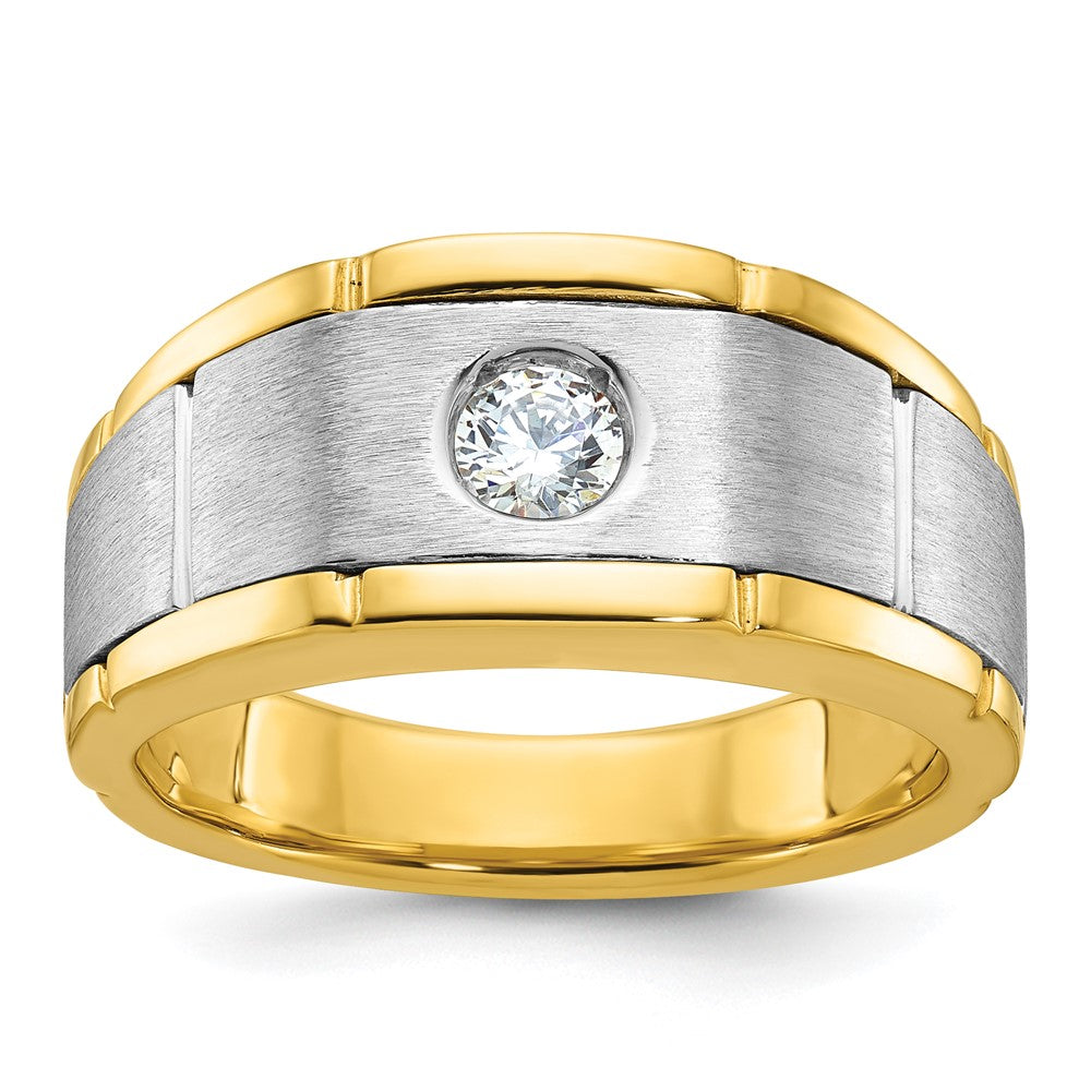 14k Two-tone IBGoodman Men's Polished and Satin Diamond Complete Ring