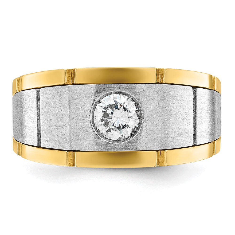14ktt IBGoodman Men's Polish/Satin/Grooved AA Diamond Ring