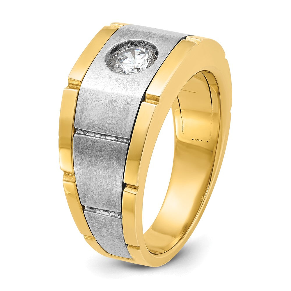 14ktt IBGoodman Men's Polish/Satin/Grooved AA Diamond Ring