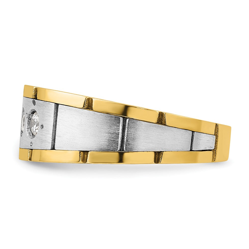 14ktt IBGoodman Men's Polished & Satin 3-Stone AA Diamond Ring