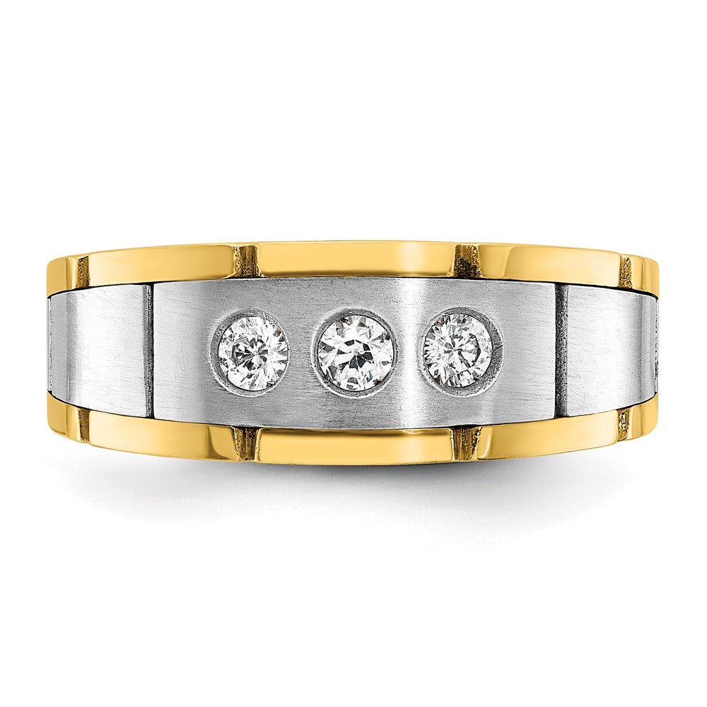14ktt IBGoodman Men's Polished & Satin 3-Stone AA Diamond Ring