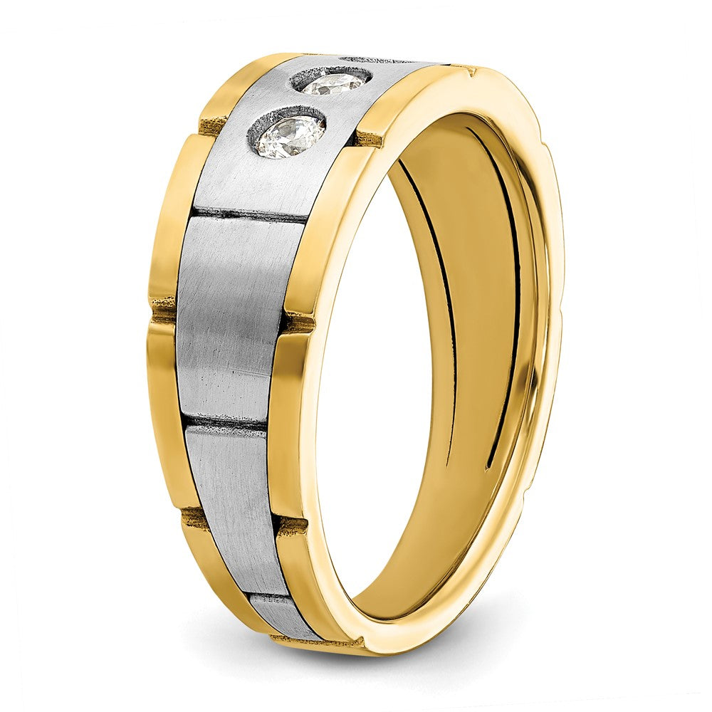 14ktt IBGoodman Men's Polished & Satin 3-Stone AA Diamond Ring