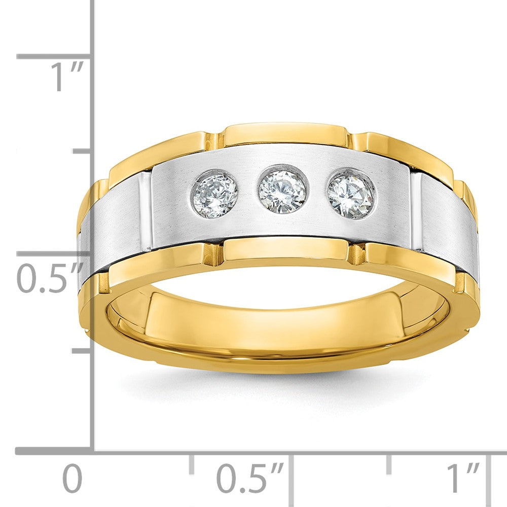 14ktt IBGoodman Men's Polished & Satin 3-Stone AA Diamond Ring